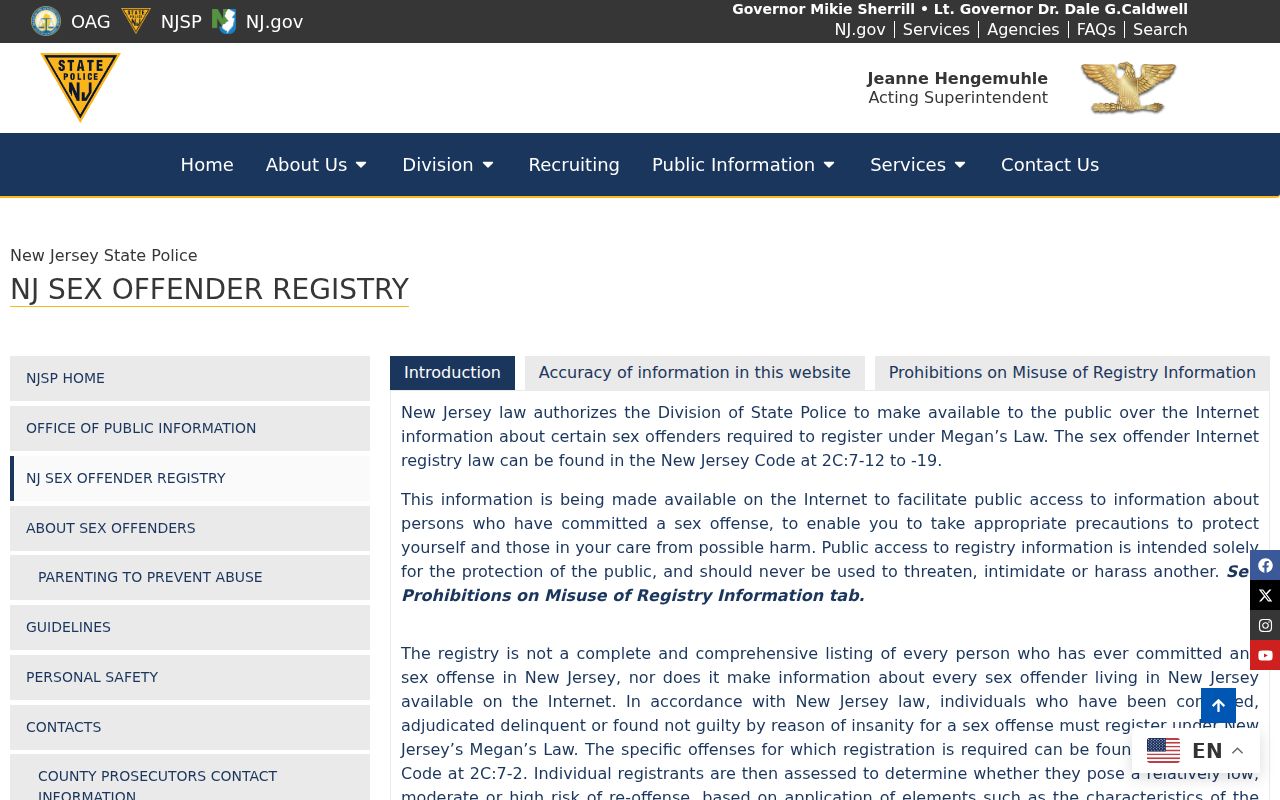 Bernards Township residents directory New Jersey sex offender registry entry point