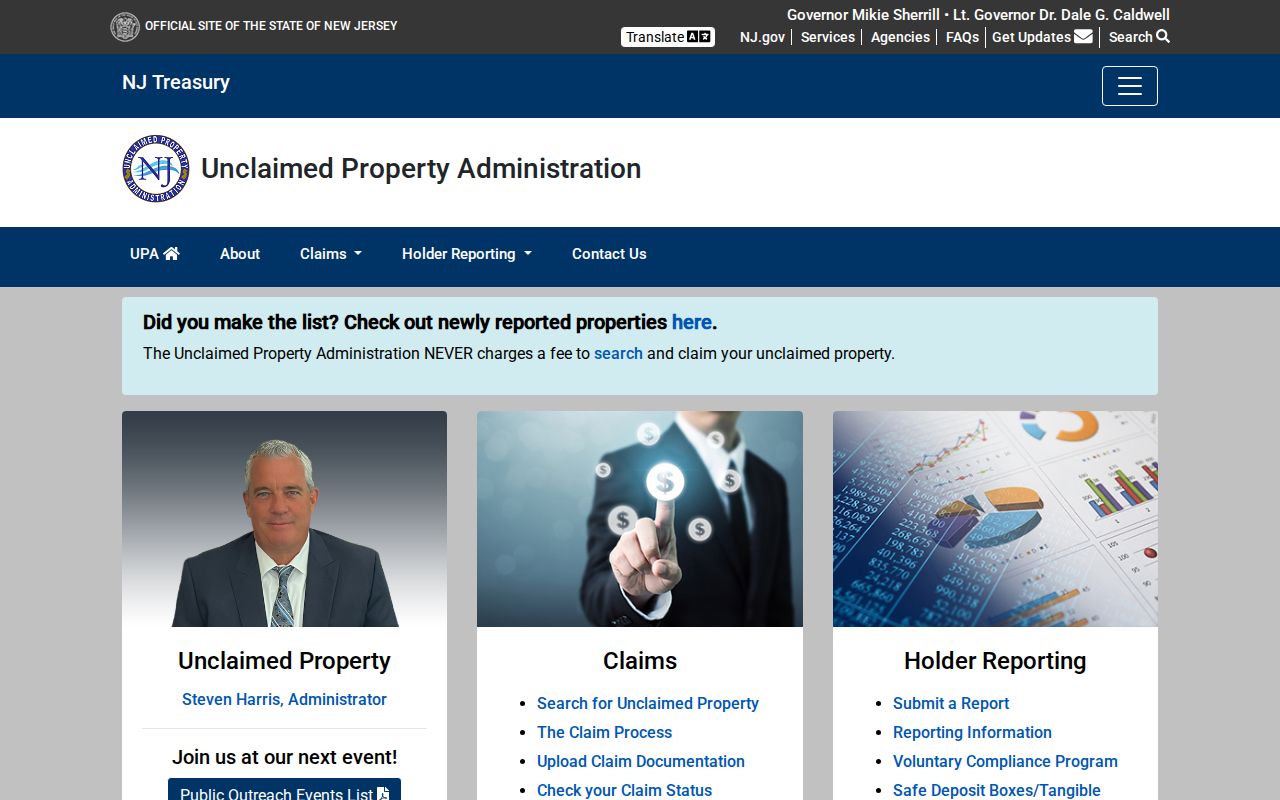 Bernards Township residents directory New Jersey unclaimed property search entry point
